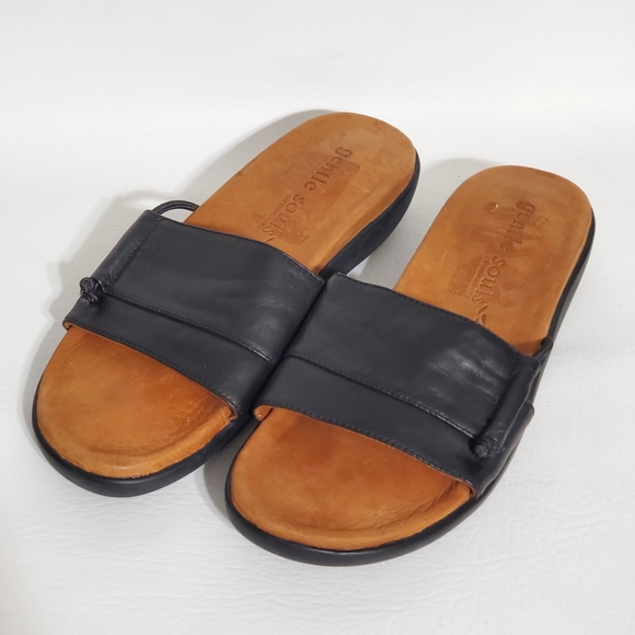 gentle souls Shoes - Gentle Souls Golum Kenneth Cole Black and Brown Leather Slide Sandals